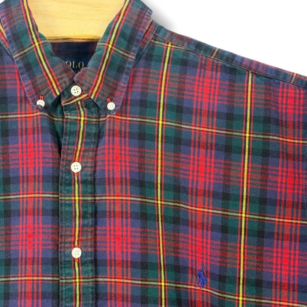 Polo Ralph Lauren Button Down Shirt Mens 2XLT‎ Red Plaid Long Sleeve Pony Logo